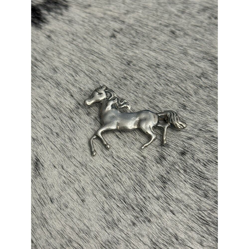 Vtg Native Sterling Silver Running Horse Mustang Unicorn Equestrian Pin Brooch - Picture 9 of 11
